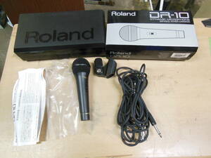 w231222-020A7 Roland DR-10 ダイナミックマイクロフォン 音出し確認済 ケース、ケーブル、マイクホルダー付 ローランド 司会 カラオケ