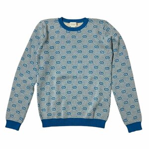 1円 GUCCI グッチ クルーネックセーター ＧＧジャガード ブルー系 ウール×コットン レディース サイズ12