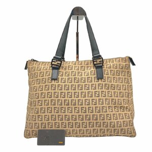 FENDI フェンディ ズッキーノ柄 ハンドバッグ 8BH138 キャンバス×レザー ベージュ系