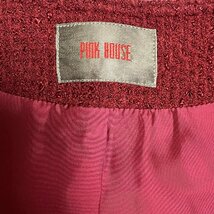ピンクハウス ボタン ノーカラージャケット ツイード 肩パット ウール 赤系 レディース Mサイズ_画像7