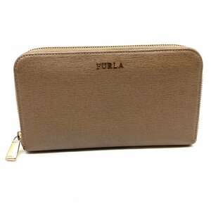 1円 Furla フルラ レザー ラウンドファスナー 長財布 グレージュ系