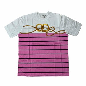 ○ 送料無料 CELINE セリーヌ Tシャツ 半袖 丸首 ピンク系×白系 コットン100％ レディース S