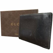 1円 GUCCI グッチ 2つ折り財布 ロゴ型押し カードケース付 ブラック_画像1