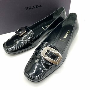 美品 PRADA プラダ ベルトデザイン パンプス パテント ブラック 37 1/2