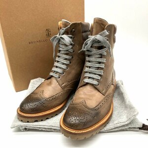 美品 Brunello Cucinelli ブルネロクチネリ トレッキングブーツ ウイングチップ メダリオン ブラウン系 38