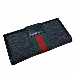 GUCCI グッチ シェリーライン デニム レザー 黒系 長財布