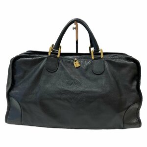 LOEWE ロエベ アナグラム レザー ボストンバッグ 黒×ゴールド金具