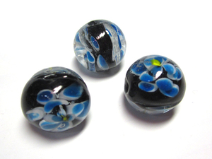 * high class dragonfly sphere * round approximately 16mm 1 bead flower pattern blue black 06-1371