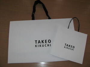 美品★TAKEO KIKUCHI タケオキクチ ビジネス メンズ 手さげ袋 大小2枚セット 紙袋 ショッパー ブラック×ホワイト★百貨店購入★プレゼント