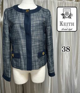 KEITH British Style ゴールド金具ツイードノーカラージャケット