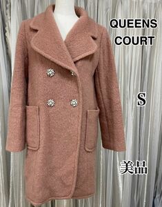 美品 QUEENS COURT ビシューボタン ウールモヘヤコート