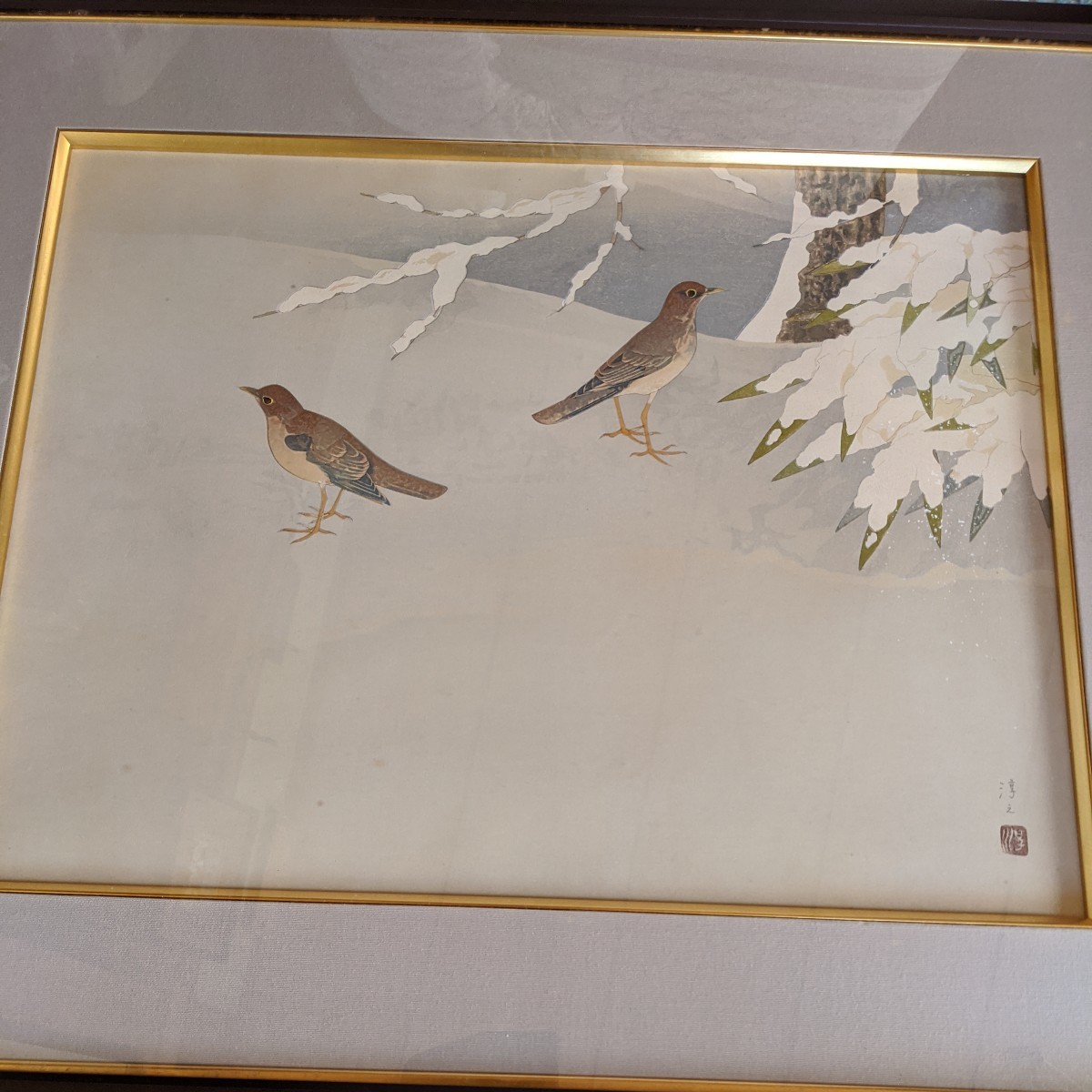 [Reproduction] Atsushi Uemura, Woodblock print of robin (winter), Painting, Japanese painting, Flowers and Birds, Wildlife