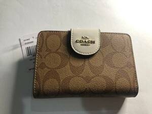 [新品未使用]COACH コーチ　折り財布　C0082 ベージュ/ホワイト　PVCコーティングキャンパスxレザー　