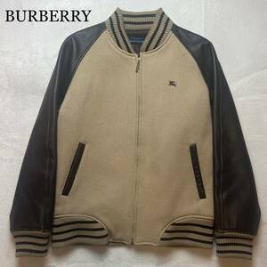 BURBERRY バーバリー ウール 袖レザー スタジャン ブラウン 茶