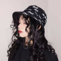 ロゴ入りリバーシブルバケットハット帽子 黒ブラックメンズレディース韓国ストリート_画像4