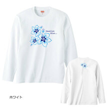 レディースM対応(タグ表記男女兼用S)/ホワイト*ハワイアンハイビスカスブルー系フラワー*長袖Ｔシャツフラダンス/ハワイ/送料無料【tl063】_画像5