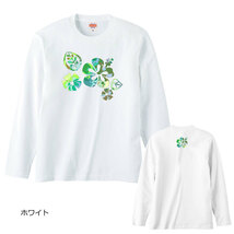 レディースM対応(タグ表記男女兼用S)/ホワイト*カモフラハイビスカスプリント*長袖/Ｔシャツ/フラダンス/ハワイ/送料無料【tl115】_画像5