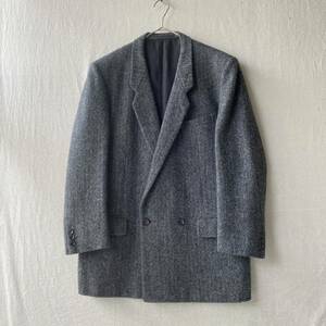 80s COMME des GARCONS HOMME ツイード ジャケット / M ウール グレー ダブル テーラード ビンテージ 90s O3-10056-91089