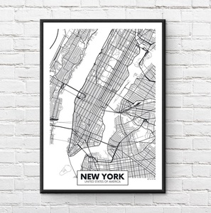 インテリアポスター アメリカン ニューヨーク 地図 モノクロ アートポスター A1サイズ ai14