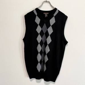 アメリカ古着 ニット ベスト セーター アーガイル ダイヤ柄 ブラック ヴィンテージ Mサイズ アクリル 【P638】