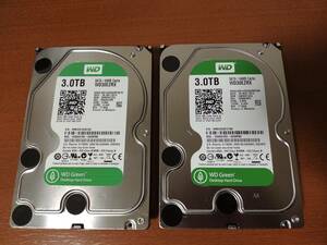 【送料無料】Western Digital WD30EZRX 3TB×2台 計6TB SATA 3.5インチ内蔵HDD CMR 中古動作品 正常判定 使用時間3562h＆4368h