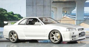 ホットワークス 1/24 2002 日産 スカイライン R34 GT−R V−スペック 10代目 後期型 ニスモ Zチューン 銀 BNR34 Nismo Hotworks 送料無料