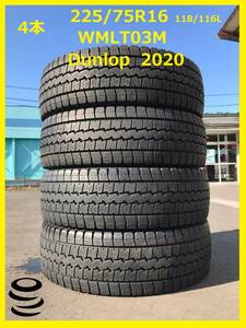 【M】状態良好 Dunlop 2020 中古studless 225/75R16 118/116L WMLT03M 4本セット 