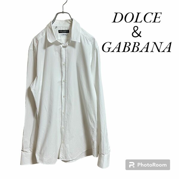 【美品】メンズ Dolce& Gabbana GOLD 白シャツ ドルガバ コットン ホワイト 長袖 ボタン