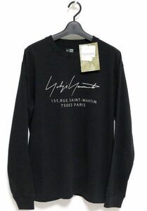 1000円スタート 長袖 コットン Tシャツ Yohji Yamamoto FW20 シグネチャーロゴ パリ ブラック レギュラーフィット XXL 未使用ダグ付き