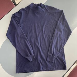 送230 CROSSCREEK 長袖Tシャツ USA製 Mサイズ ネイビー 紺 ロンT メンズ 綿100% モックネック クロスクリーク E12