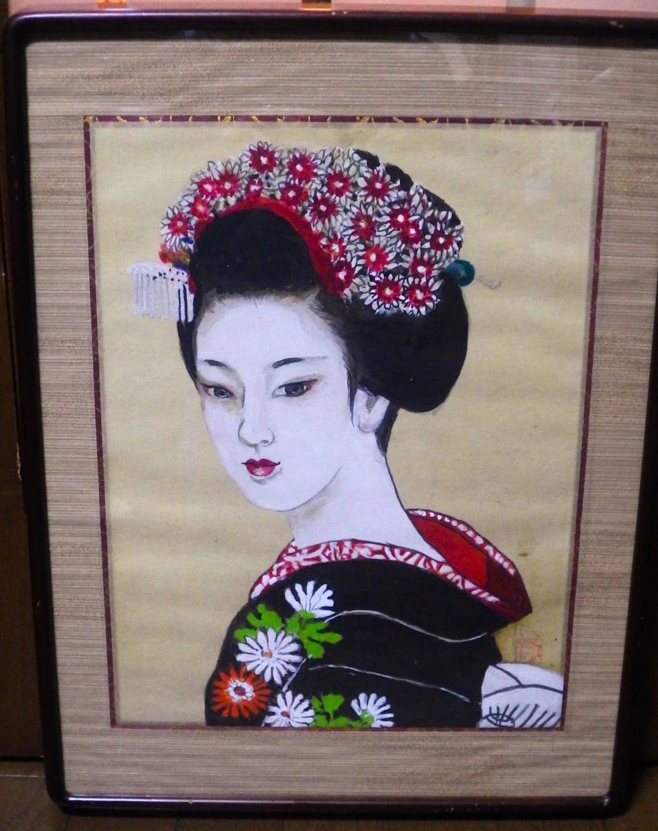 Genuine Masterpiece Japanese Painting Beautiful Woman Painting Maiko Hattori Kosuke Handwritten Handwritten Framed Item, painting, Japanese painting, person, Bodhisattva