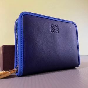 １円【美品】 LOEWE ロエベ 財布 ロゴ ラウンドジップ オーガナイザー 長財布 レザー メンズ レディース ブラック コンパクト