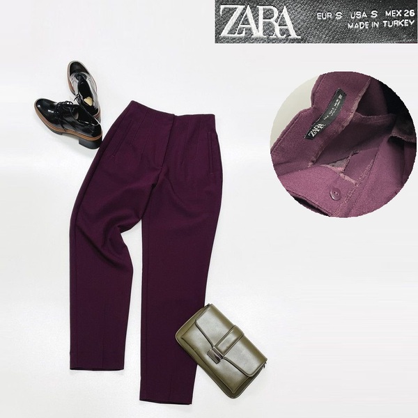 【S】ZARA ワイン ハイウエストパンツ レディース カジュアル ビジネス フォーマル ボトム 通勤 フェミニン 大人可愛い紫 デイリー ザラ