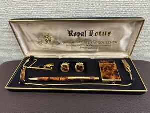 ◎ROYAL LOTUS ロイヤルロータス オリジナルギフトセット カフス タイピン ボールペン ライター 等 ケース付き※動作未確認、ジャンク品