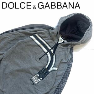 【送料無料】Dolce&Gabbanaドルチェ＆ガッバーナ　ハーフジップ パーカー　M メンズ　サイドロゴ　グレー　フード