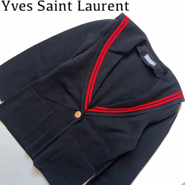 【送料無料】Yves Saint Laurent イブサンローラン　セーラー型　カーディガン　ニット　レディース　金ボタン　ロゴ　YSL ショール　M