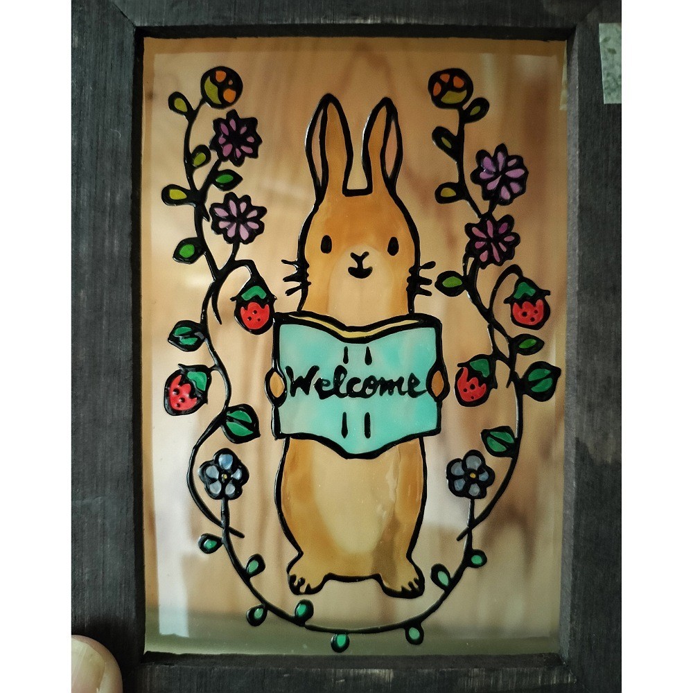Free shipping*Stained glass style frame*Rabbit and book welcome/Handmade♪, handmade works, interior, miscellaneous goods, others