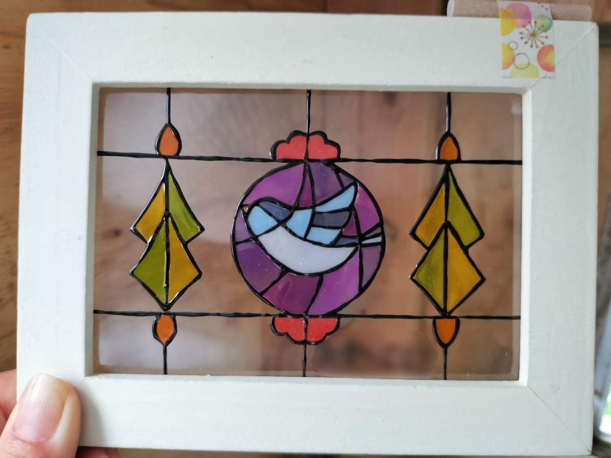 Free shipping * Stained glass style frame * Bird motif, handmade ♪, Handmade items, interior, miscellaneous goods, others