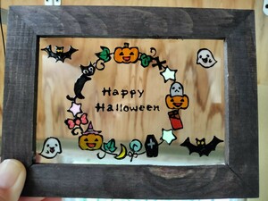 送料無料*ステンドグラス風フレーム*ハロウィンリース・ハンドメイド♪