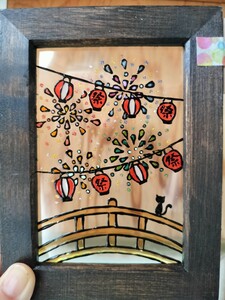 Art hand Auction Free shipping * Stained glass style frame * Fireworks and lanterns, handmade ♪, Handmade items, interior, miscellaneous goods, others