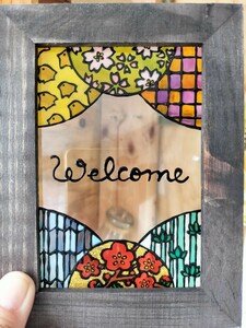 送料無料*ステンドグラス風フレーム*和柄のwelcome・ハンドメイド♪