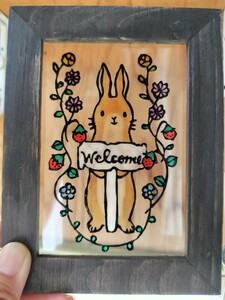Art hand Auction Free shipping * Stained glass style frame * Rabbit welcome signboard handmade ♪, handmade works, interior, miscellaneous goods, others