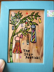 Art hand Auction Free shipping*Stained glass style frame*Tanabata/bamboo leaves/handmade♪, handmade works, interior, miscellaneous goods, others