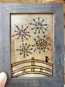 Art hand Auction Free shipping*Stained glass style frame*Fireworks, summer, festivals, handmade♪, Handmade items, interior, miscellaneous goods, others