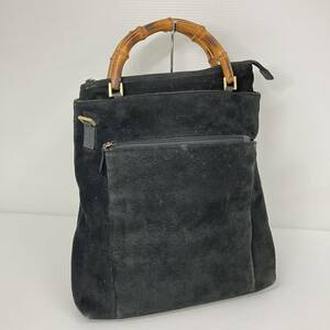 231123-001 GUCCI グッチ バンブー スエード 黒 2way ハンドバッグ ショルダーバッグ