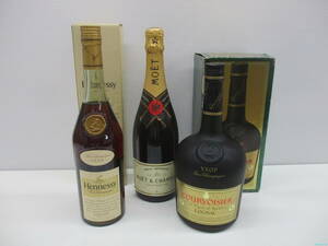 2310SS-031 古酒 ヘネシー Hennessy VSOP/モエ シャンドン/クルボアジェ 等 ブランデー 果実酒 未開栓 計3点 