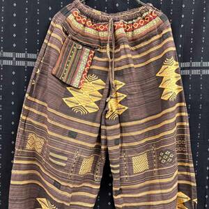  wide pants Thai pants ethnic geli pattern race pattern men's lady's free size cotton 100% c-232