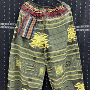  wide pants Thai pants ethnic geli pattern race pattern men's lady's free size cotton 100% c-235