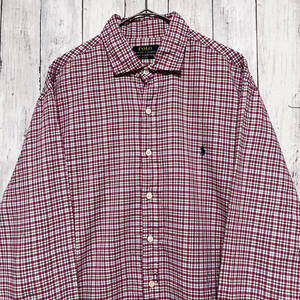 ラルフローレン Ralph Lauren SLIM FIT チェックシャツ 長袖シャツ メンズ ワンポイント コットン100% XLサイズ 5‐168