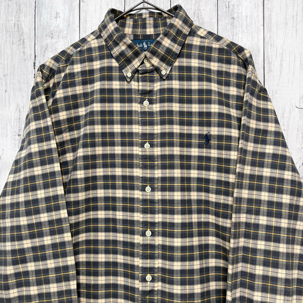 ラルフローレン Ralph Lauren SLIM FIT チェックシャツ 長袖シャツ メンズ ワンポイント コットン100% XLサイズ 5‐188